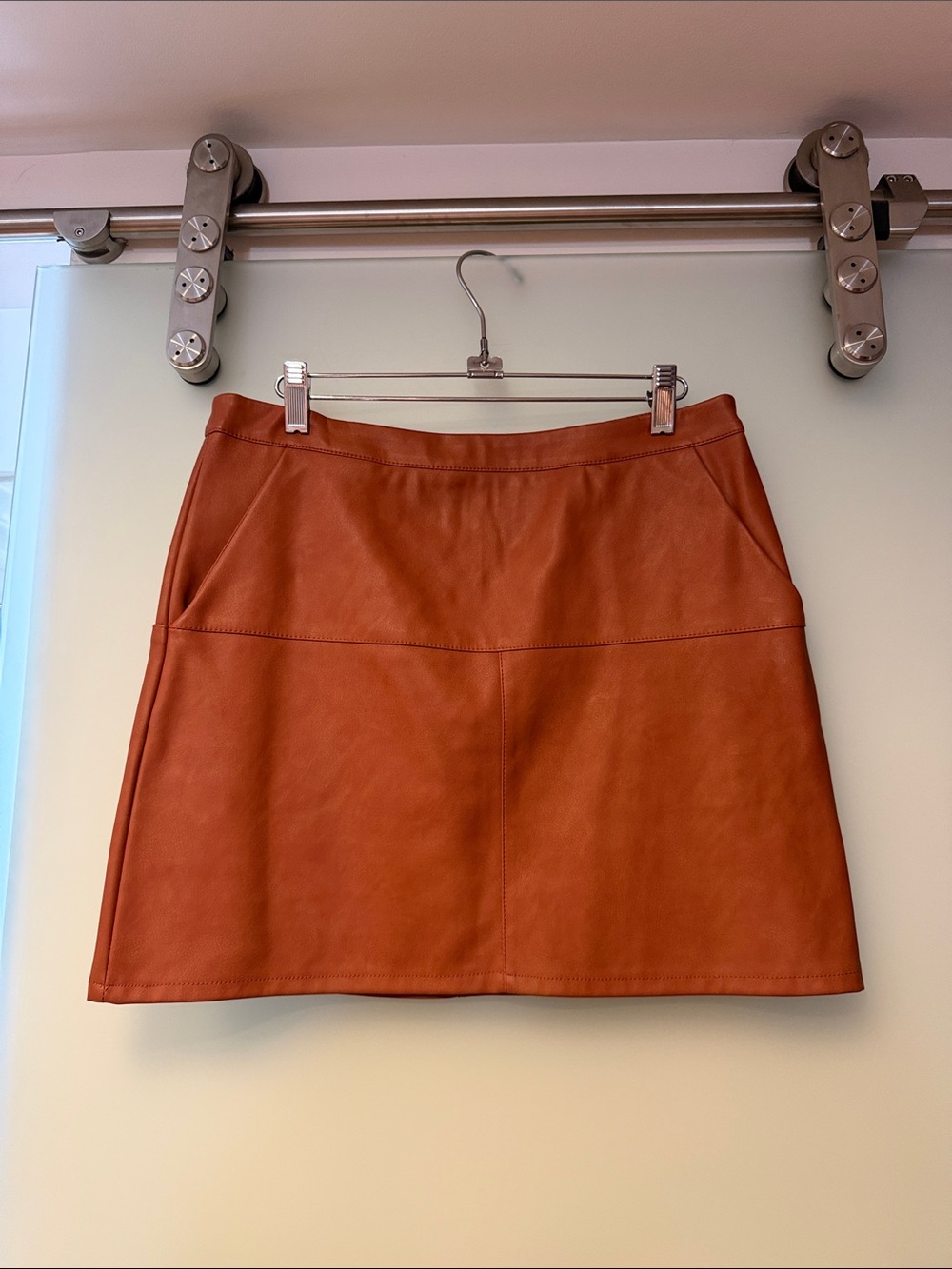 Classic Faux Leather Mini Skirt in Rust